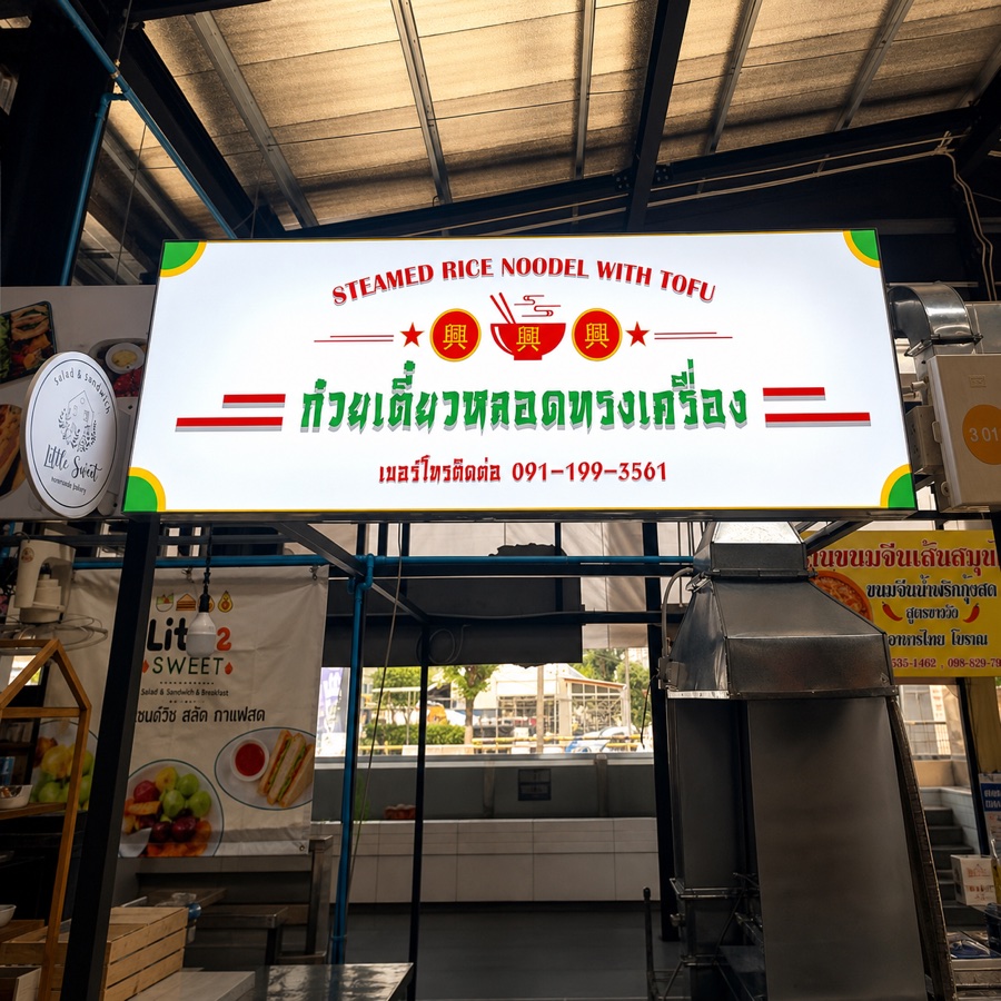 ผลงานกล่องไฟร้านก๋วยเตี๋ยวหลอด โดย Banchang Art